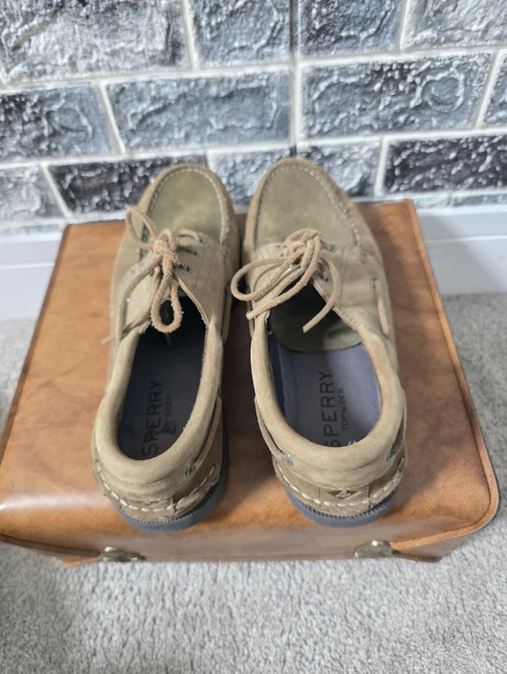 Sperry Top Sider Men's Leather Olive Slip On Shoes Size 10M